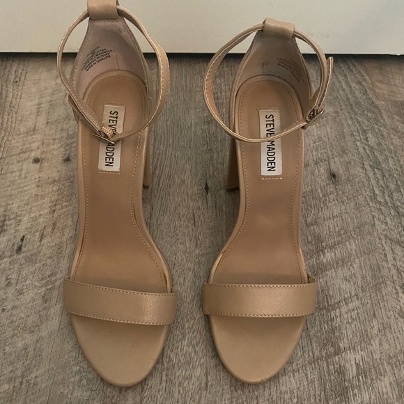 Steve Madden Nude Carrson Leather Block Heels - size 8 - Picture 3 of 7